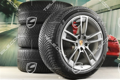 21" koła zimowe Cayenne Turbo II Design, komplet, felgi 9,5J x 21 ET46 + 11,0J x 21 ET49 + opony zimowe Michelin 275/40 R21 + 305/35 R21, z czujnikami ciśnienia, Vesuvgrau