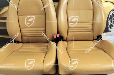 Seats, manual adjustable, leather/Leatherette, Savanna, Porsche crest, set (L+R)