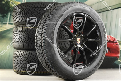 20" koła zimowe Cayenne Design, komplet, felgi 9J x 20 ET50 + 10,5J x 20 ET64 + opony zimowe Hankook 255/55 R20 + 295/45 R20, z czujnikami ciśnienia, czarny wysoki połysk