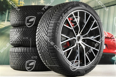 21" Macan Design Winterräder Satz, Felgen 8,5J x 21 ET27 + 10,5J x 21 ET47 + Pirelli Winterreifen 255/45 R21 + 285/40 R21, in Schwarz Hochglanz