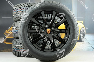 18" Cayenne Winterräder Satz, Felgen 8J x 18 ET53 + NEUE Winterreifen Dunlop SP Winter Sport 3D 255/55 R18, mit RDK-Sensoren, schwarz hochglanz
