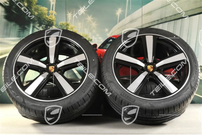 22-inch summer wheel set Cayenne Coupé Exclusive Design Sport, wheel rims 10J x 22 ET48 +11,5J x 22 ET52 + NEW Pirelli summer tyres 285/40 R22 + 315/35 R22, black high gloss