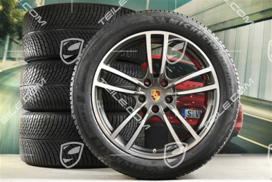 21" Cayenne Turbo Design Winterräder Satz, Felgen 9,5J x 21 ET46 + 11,0J x 21 ET49+ NEUE Michelin Winterreifen 285/45 R21 + 305/40 R21, mit RDK-Sensoren, Titan