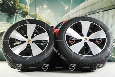 20" koła zimowe Macan, felgi 7,5J x 20 ET32 + 10J x 20 ET49 + opony zimowe Goodyear 235/55 R20 + 285/45 R20, czarny wysoki połysk