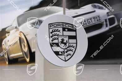 Hub cap, concave, crest black/white, Brilliant chrome finish