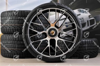 GT3 20" Winterräder Satz "Turbo S" Zentralverschluss, 9J x 20 ET51 + 11J x 20 ET59 + NEUE Michelin Winterreifen 245/35 R20+295/30 R20, RDK-Sensoren