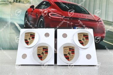 Satz Radzierkappen, farbiges Porsche Wappen, konkav, Brilliant Silver