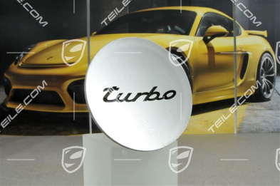 Wheel trim / cap, ‘Turbo’ lettering, concave, silver