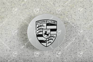 Center cap, concave, brilliant silver, black crest