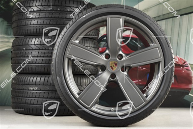 22-inch summer wheel set Sport Classic, rims 10J x 22 ET48 + 11,5J x 22 ET61 + NEW Pirelli summer tyres 285/35 ZR22 + 315/30 ZR22, Platinum satin-mat, with TPM