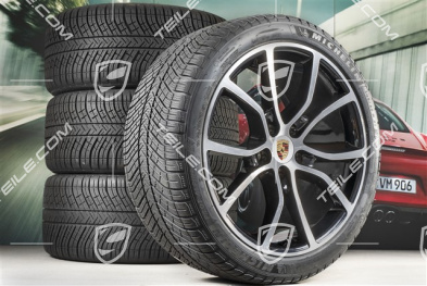 21-inch Cayenne COUPE Exclusive Design winter wheel set, rims 9,5J x 21 ET46 + 11,0J x 21 ET49 +  Michelin Pilot Alpin 5 winter tyres 275/40 R21 + 305/35 R21, with TPMS, black high gloss + bright-polished areas