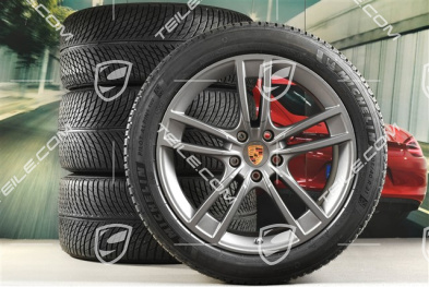 21" koła zimowe Cayenne Turbo II Design, komplet, felgi 9,5J x 21 ET46 + 11,0J x 21 ET49 + opony zimowe Michelin 275/40 R21 + 305/35 R21, z czujnikami ciśnienia, Vesuvgrau