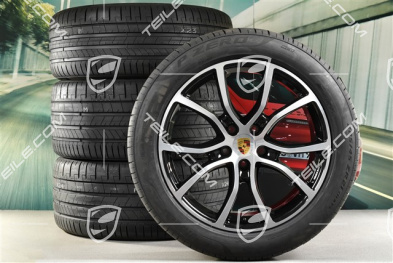 21-inch Cayenne Coupe Exclusive Design summer wheel set, rims 9,5J x 21 ET46 + 11,0J x 21 ET49 + NEW Pirelli P Zero summer tyres 285/45 R21 + 315/40 R21, with TPMS, Jet Black Metallic