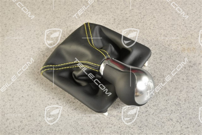 GT4, Shift lever / gear shift knob with Leather gaiter / sleeve and Yellow thread, 6-speed manual transmission