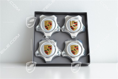 Center cap (star-shaped), chrome, coloured crest, (set - 4 pcs.)