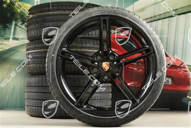 21" Mission E Design summer wheel set, rims 9,5J x 21 ET60 + 11,5J x 21 ET66 + NEW Goodyear summer tyres 265/35 R21 + 305/30 R21, black high gloss