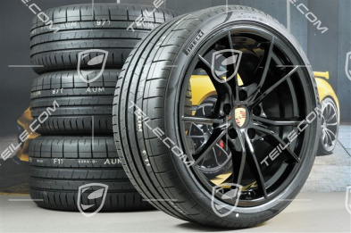 20" Carrera S summer wheels set, rims 8J x 20 ET57 + 10J x 20 ET45, Pirelli summer tires 235/35 ZR20 + 265/35 ZR20, black (high gloss), with TPMS