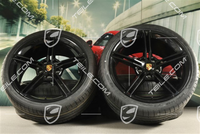 21" Mission E Design summer wheel set, rims 9,5J x 21 ET60 + 11,5J x 21 ET66 + NEW Goodyear summer tyres 265/35 R21 + 305/30 R21, black high gloss