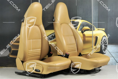 Seats, manual adjustable, leather/Leatherette, Savanna, Porsche crest, set (L+R)