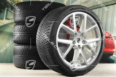 21" Panamera SportDesign Winterräder Satz, Felgen 9,5J x 21 ET71 + 10,5J x 21 ET71 + NEUE Michelin Pilot Alpin 5 Winterreifen 275/35 R21 + 315/30 R21, Silber Metallic