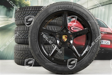 18" Boxster Winterräder Satz, 8J x 18 ET57 + 9J x 18 ET47 + NEUE Winterreifen Dunlop 235/45 R18 + 265/45 R18, schwarz hochglanz, mit RDK-Sensoren