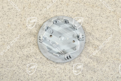 Hub cap, concave, emblem in Rhodium, black satin matt