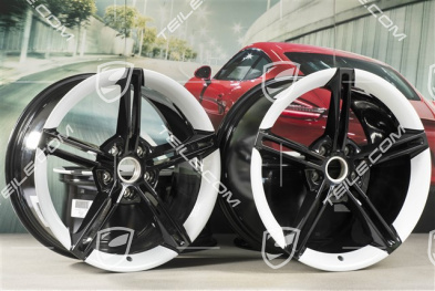21" Wheel rim set Mission E Design, 9,5J x 21 ET60 + 11,5J x 21 ET66, black high gloss/Carrera white metallic