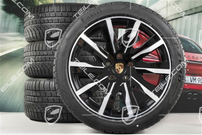 20" Taycan Tequipment Design Winterräder Satz, Felgen 9J x 20 ET54 + 11J x 20 ET60, Pirelli Winterreifen 245/45 R20 + 285/40 R20, in Schwarz Hochglanz