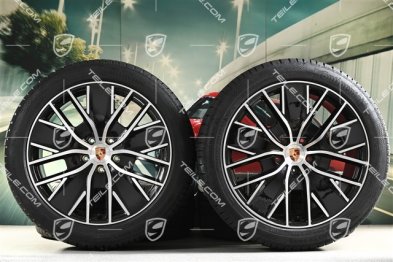 21" Koła zimowe Macan Design, komplet, felgi 8,5J x 21 ET27 + 10,5J x 21 ET47 + opony zimowe Continental 255/45 R21 + 285/40 R21, czarny wysoki połysk