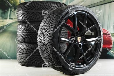 21" Panamera SportDesign Koła zimowe, komplet, felgi 9,5J x 21 ET71 + 10,5J x 21 ET71 + NOWE opony zimowe Michelin Pilot Alpin 5 275/35 R21 + 315/30 R21, czarny wysoki połysk