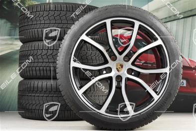 21" koła zimowe Cayenne COUPE Exclusive Design, komplet, felgi 9,5J x 21 ET46 + 11,0J x 21 ET49 + opony zimowe Continental 275/40 R21 + 305/35 R21, z czujnikami ciśnienia, czarny wysoki połysk + polerowana powierzchnia
