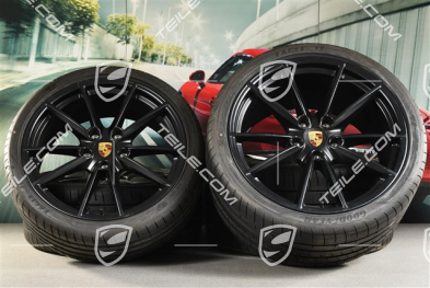 20"+21" Sommerräder Satz Carrera S, Felgen 8,5J x 20 ET53 + 11,5J x 21 ET67 + Goodyear Sommerreifen 245/35 R20 + 305/30 R21, mit RDK-Sensoren, schwarz seidenmatt