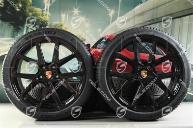 21" Panamera SportDesign Koła zimowe, komplet, felgi 9,5J x 21 ET71 + 10,5J x 21 ET71 + NOWE opony zimowe Michelin Pilot Alpin 5 275/35 R21 + 315/30 R21, czarny wysoki połysk