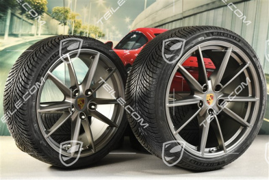 20/21-inch Carrera S winter wheel set, wheel rims 8,5J x 20 ET53 + 11J x 21 ET66 + NEW Michelin winter tyres 245/35 R20 + 295/30 R21, in Platinum satin-mat