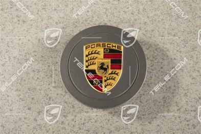 Carrera S, Raddeckel, farbiges Porschewappen, Stahlgrau