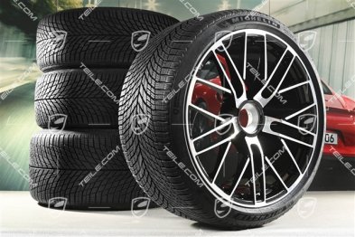 20+21" 911 Turbo S Winterräder Satz, Felgen 8,5J x 20 ET40 + 11,5 x 21 ET62 + Michelin Winterreifen 245/35 R20 + 315/30 R21, schwarz hochglanz + glanzgedrecht