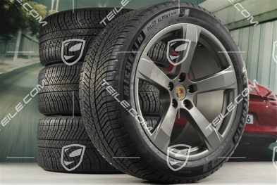 20-inch "Macan Sport" winter wheels set, rims 9J x 20 ET26 + 10J x 20 ET19, Michelin winter tyres 265/45 R 20 + 295/40 R 20, platinum satin matt, with TPMS