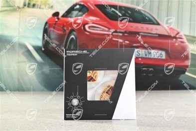 Radzierdeckel, konkav, Rotations-Schliff / glanzgedreht, Porsche Wappen t, 4er-Set