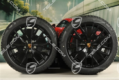 20" Turbo S Aero Design Winterräder Satz, Felgen 9J x 20 ET54 + 11J x 20 ET60 + NEUE Pirelli Winterreifen 245/45 R20 + 285/40 R20, schwarz seidenmatt