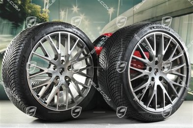 21" Panamera Exclusive Design Winterräder Satz, Felgen 9,5J x 21 ET71 + 10,5J x 21 ET71 + Michelin Winterreifen 275/35 R21 + 315/30 R21, Platinsilber