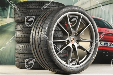 20-inch Carrera S (III) summer wheel set, rims 8,5J x 20 ET51 + 11J x 20 ET70, Pirelli summer tyres 245/35 ZR20 + 295/30 ZR20, Platinium satin matt, with TPMS