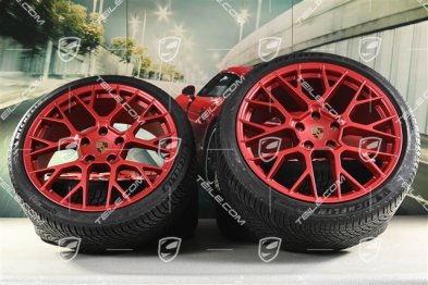 20"+21" RS Spyder Design winter wheel set, wheel rims 8,5J x 20 ET50 + 11J x 21 ET82 + NEW Michelin winter tyres 245/35 R20 + 305/30 R21, with TPMS, Pyro Red