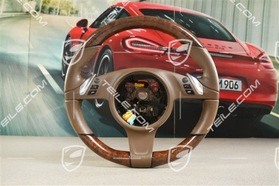 Steering wheel, multi-function, PDK, heating, leather Espresso with Mahogany wood