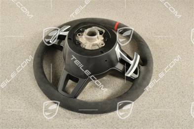 GT3 / GT2RS, Sport steering wheel with Paddles PDK, Alcantara, Black with Platinum grey thread, Red 12 o'clock strip mark